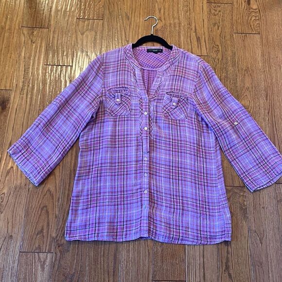 Sanctuary purple plaid cotton popover blouse size small - Picture 10 of 11